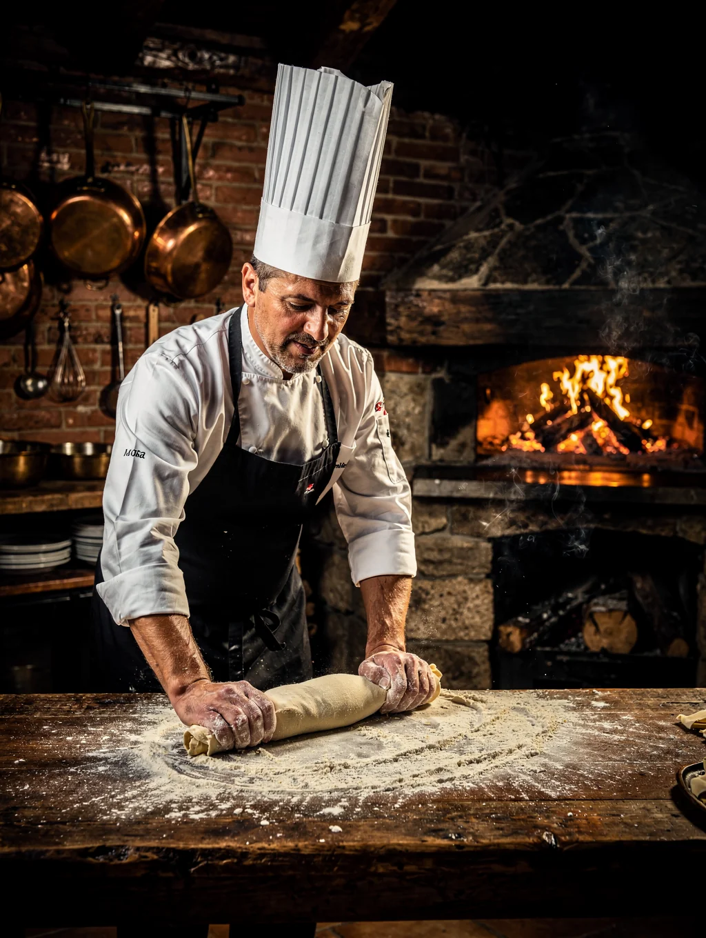 Chef Marco Rossi preparing fresh pasta in the kitchen