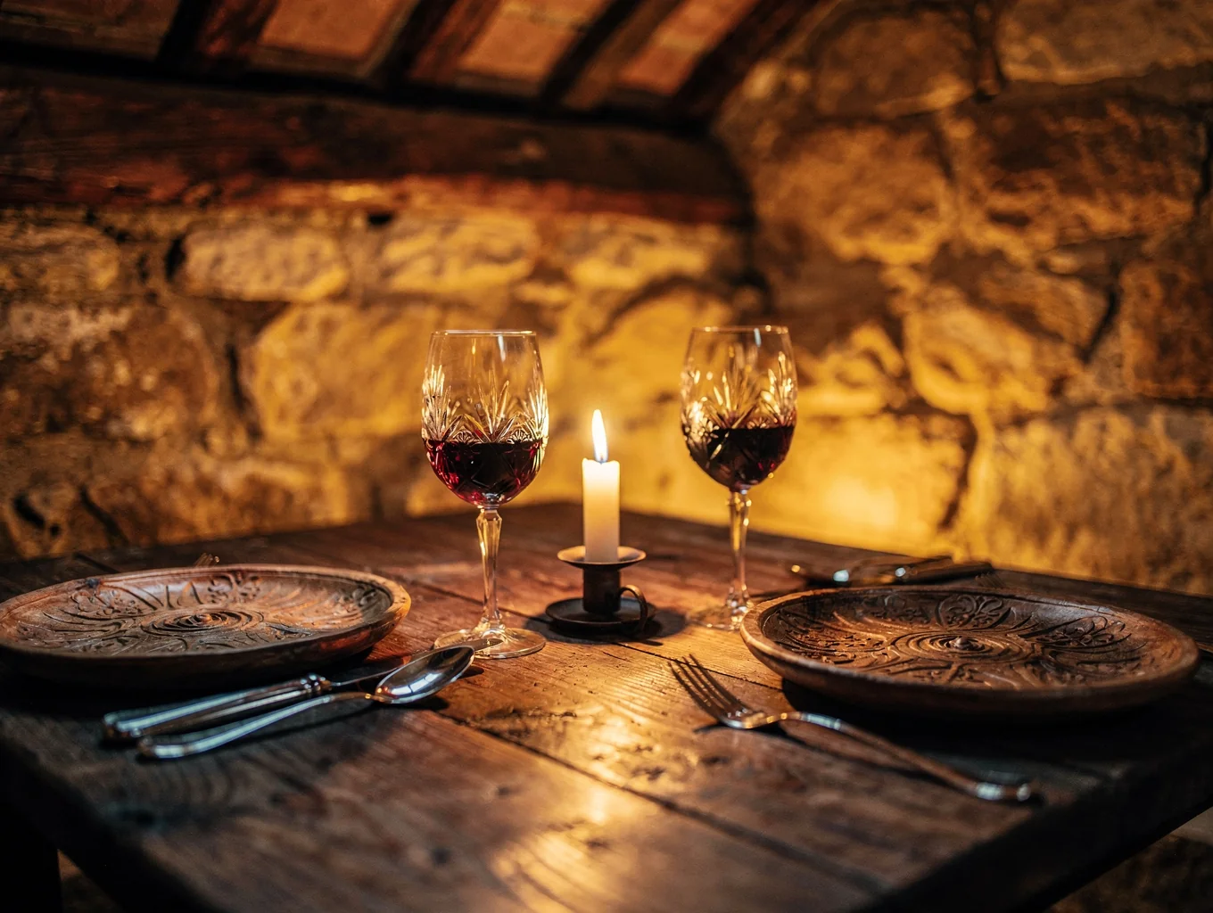Candlelit table setting in the evening