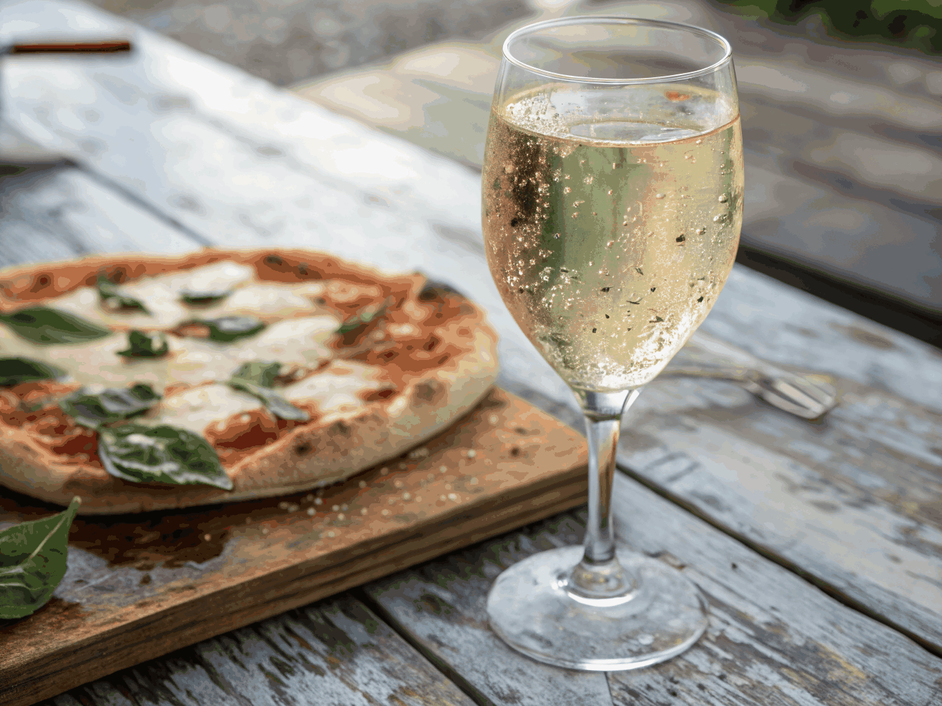 Chilled glass of Vermentino on a marble table